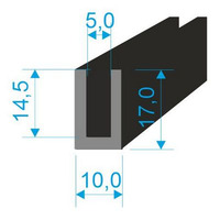 00535095 Pryžový profil tvaru "U", 17x10/5mm, 60°Sh, EPDM, -40°C/+100°C, černý