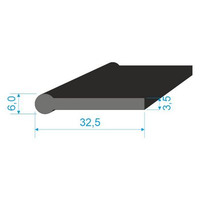 0536061 Profil pryžový tvaru "I", 32,5x6/3,5mm 60°Sh, EPDM, -40°C/+100°C, černý