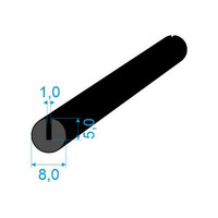 350003 Pryžový profil kruhový, průměr 8mm, drážka 1mm, 70°Sh, EPDM, -40°C/+100°