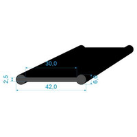 02831015 Pryžový profil tvaru "I", 42x6/2,5mm, 60°Sh, EPDM, -40°C/+100°C, černý