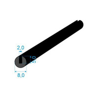 1468082 Pryžový profil kruhový, průměr 8mm, drážka 2mm, 70°Sh, EPDM, -40°C/+100°