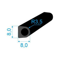 05398008 Profil tvaru "D", 8x8/R3,5mm s dutinkou, NBR 60°Sh
