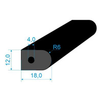 05398006 Profil tvaru "D", 12x18/R6mm s dutinkou, NBR 60°Sh