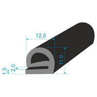 VEGUM 1797 Profil tvaru "e", 11x12/2mm s dutinkou, EPDM, 70°Sh, 1m = 0,1kg