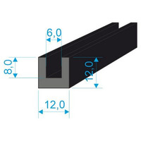 00535004 Pryžový profil tvaru "U", 12x12/6mm, 60°Sh, EPDM, -40°C/+100°C, černý