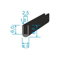 00535008 Pryžový profil tvaru "U", 8x4,5/2,5mm, 70°Sh, EPDM, -40°C/+100°C, černý