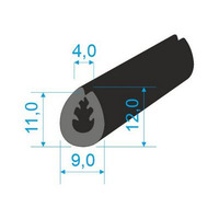 00535006 Pryžový profil tvaru "U", 12x9/4mm, 60°Sh, EPDM, -40°C/+100°C, černý