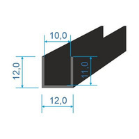 00535106 Pryžový profil tvaru "U", 12x12/10mm, 70°Sh, EPDM, -40°C/+100°C, černý, 2000mm