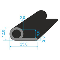 VEGUM 1798 Pryžový profil tvaru "P" s dutinkou, 25x12/2mm, EPDM 60ShA
