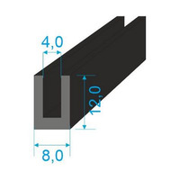 00535201 Pryžový profil tvaru "U", 12x8/4mm, 60°Sh, EPDM, -40°C/+100°C, černý