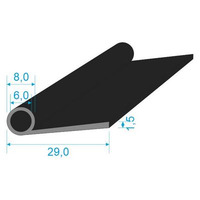 1753 Pryžový profil tvaru "P" s dutinkou, 29x8/1,5mm, EPDM 70ShA