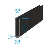 00535170 Pryžový profil tvaru "U", 20x5/3mm, 70°Sh, EPDM, -40°C/+100°C, černý