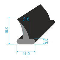 GP 101 Pryžový profil tvaru "T"  11x15/3,5mm, EPDM 70ShA