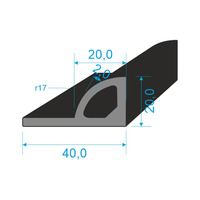 2318 Pryžový profil tvaru "P" s dutinkou, 40x20/2mm, EPDM 70ShA