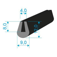 00535050 Pryžový profil tvaru "U", 12x9/4mm, 60°Sh, EPDM, -40°C/+100°C, černý