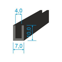 00535209 Pryžový profil tvaru "U", 10x7/4mm, 70°Sh, EPDM, -40°C/+100°C, černý