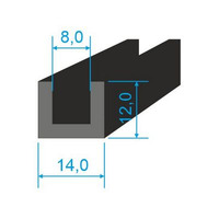 00535018 Pryžový profil tvaru "U", 12x14/8mm, 60°Sh, EPDM, -40°C/+100°C, černý