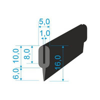 00535078 Pryžový profil tvaru "U", 16x5/1mm, 70°Sh, EPDM, -40°C/+100°C, černý
