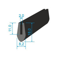 00535003 Pryžový profil tvaru "U", 18x8/2mm, 60°Sh, EPDM, -40°C/+100°C, černý