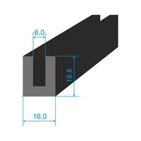 00535067 Pryžový profil tvaru "U", 19,8x16/6mm, 70°Sh, EPDM, -40°C/+100°C, černý