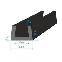 00535022 Pryžový profil tvaru "U", 20x30/20mm, 70°Sh, EPDM, -40°C/+100°C, černý