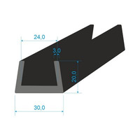 00535066 Pryžový profil tvaru "U", 20x30/24mm, 70°Sh, EPDM, -40°C/+100°C, černý