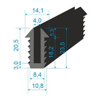 00535012 Pryžový profil tvaru "U", 23,5x14,1/4mm, 60°Sh, EPDM, -40°C/+100°C, černý