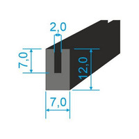 05381001 Pryžový profil tvaru "U", 12x7/2mm, 60°Sh, NBR, -40°C/+70°C, černý