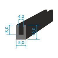 05381004 Pryžový profil tvaru "U", 12x8/4mm, 60°Sh, NBR, -40°C/+70°C, černý