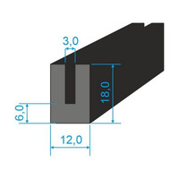 05381016 Pryžový profil tvaru "U", 18x12/3mm, 70°Sh, NBR, -40°C/+70°C, černý