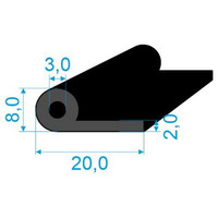 0536042 Pryžový profil tvaru "P" s dutinkou, 20x8/2mm, EPDM 70ShA
