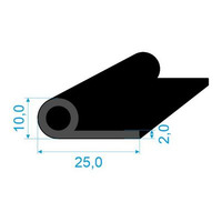 0536082 Pryžový profil tvaru "P" s dutinkou, 25x10/2mm EPDM 70ShA, délka: 1000mm