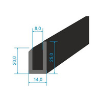 00535140 Pryžový profil tvaru "U", 25x14/8mm, 70°Sh, EPDM, -40°C/+100°C, černý