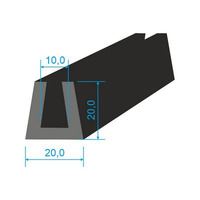 00535007 Pryžový profil tvaru "U", 20x20/10mm, 70°Sh, EPDM, -40°C/+100°C, černý